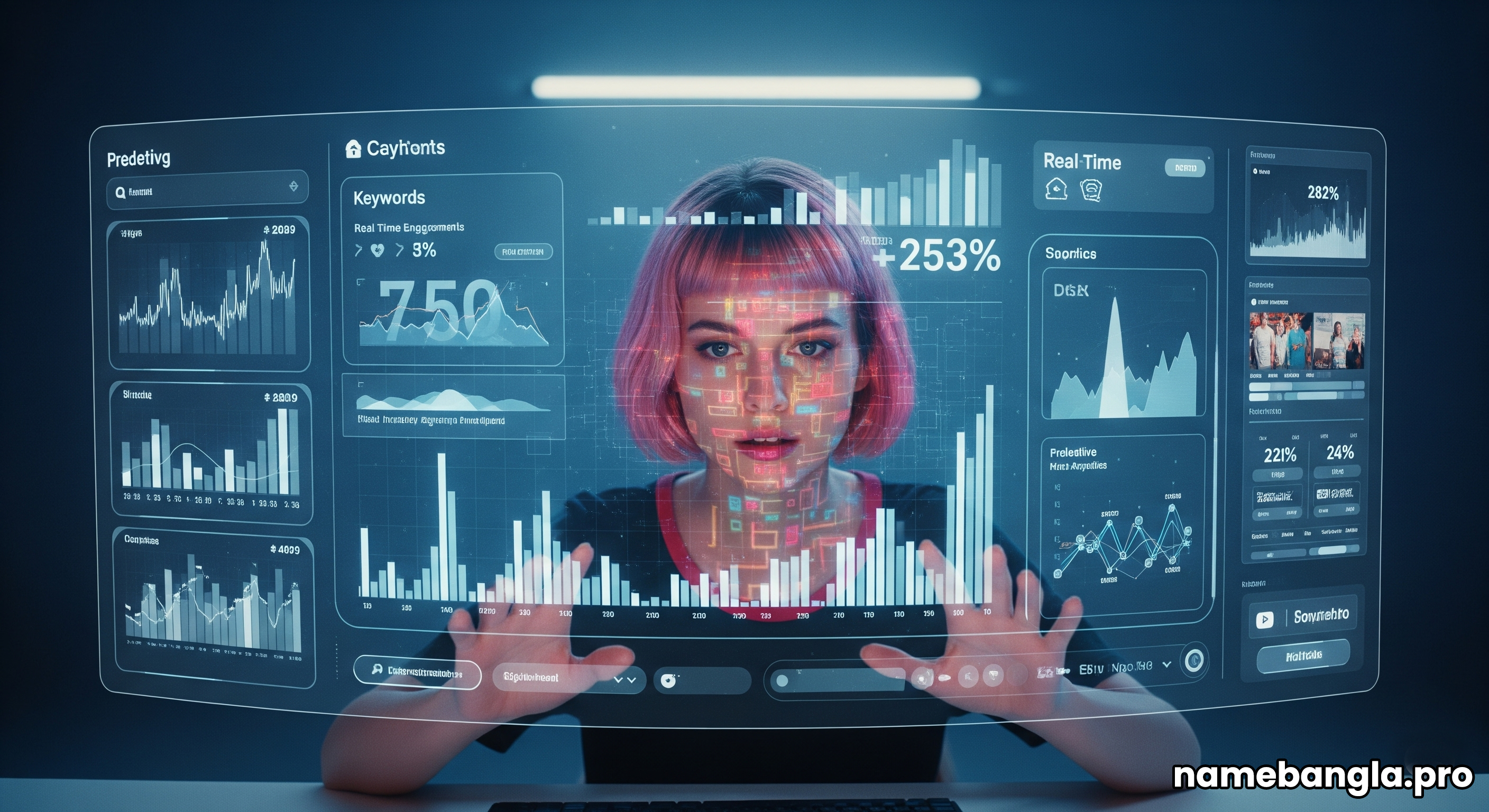 Creator using a holographic interface for keyword research